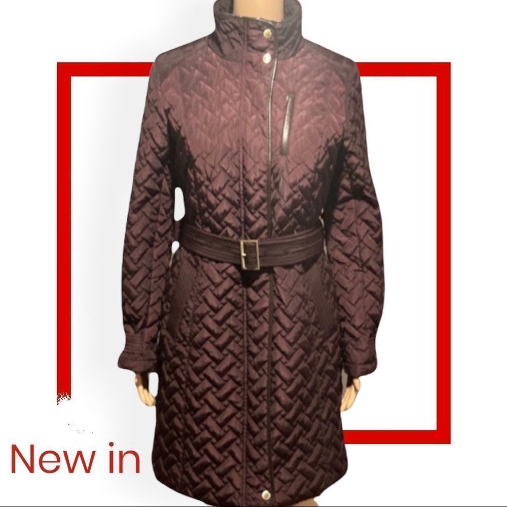 Cole Haan deep purple violet signature quilted jacket with belt size small